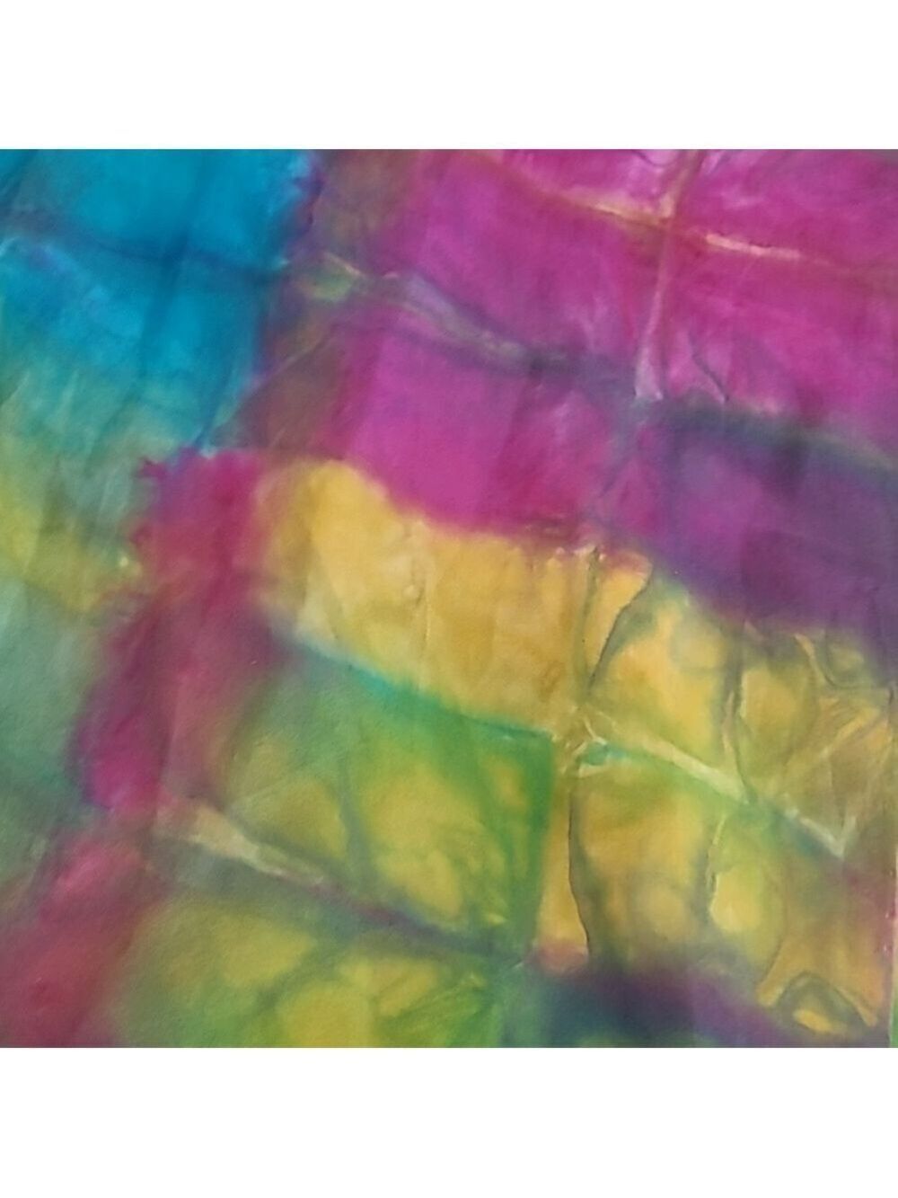 Silk 100% Rainbow Scarf Turquoise Purple Yellow Green Red - Picture 8 of 9